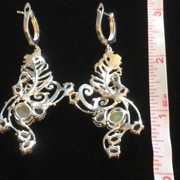 Exquisite One Of A Kind, Genuine Fiery Opal, Aquamarines & Amethysts Earrings - Picture 8 of 11